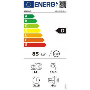 Brandt BDF424DW Ελεύθερο Πλυντήριο Πιάτων για 14 Σερβίτσια Π59.8xY84.5εκ. Λευκό